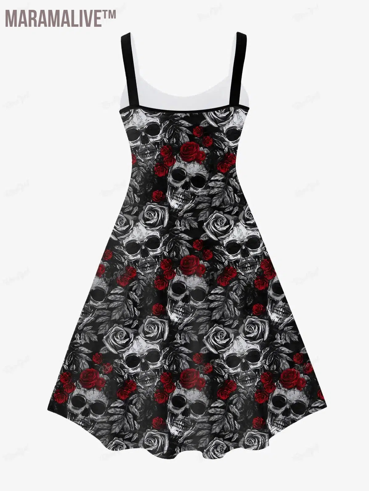 Gothic Printed Sleeveless Dress Women's Plus Size Spring,Summer Vestidos Skull Rose Graphic Dresses 5XL