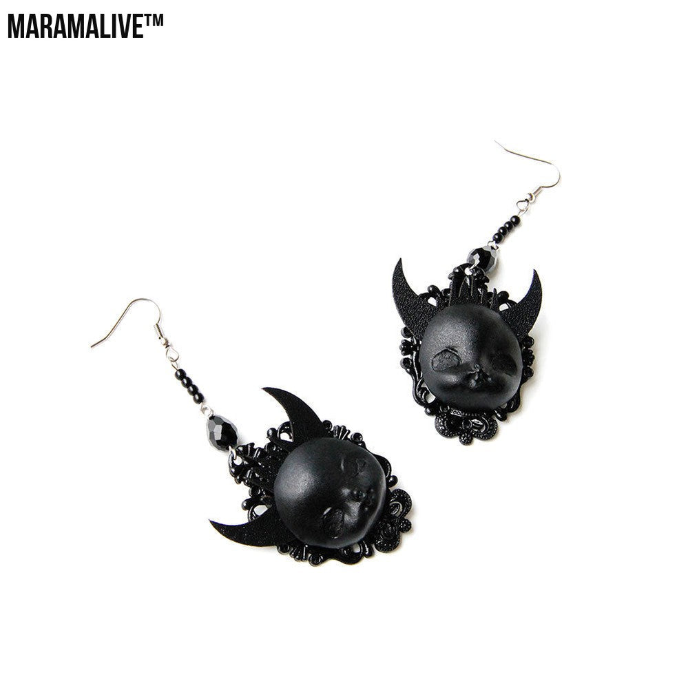 Gothic Punk Black Lolita Earrings Devil Death Earrings Witch Babys Dolls Drop Earrings Halloween Costume Fashion Jewelry