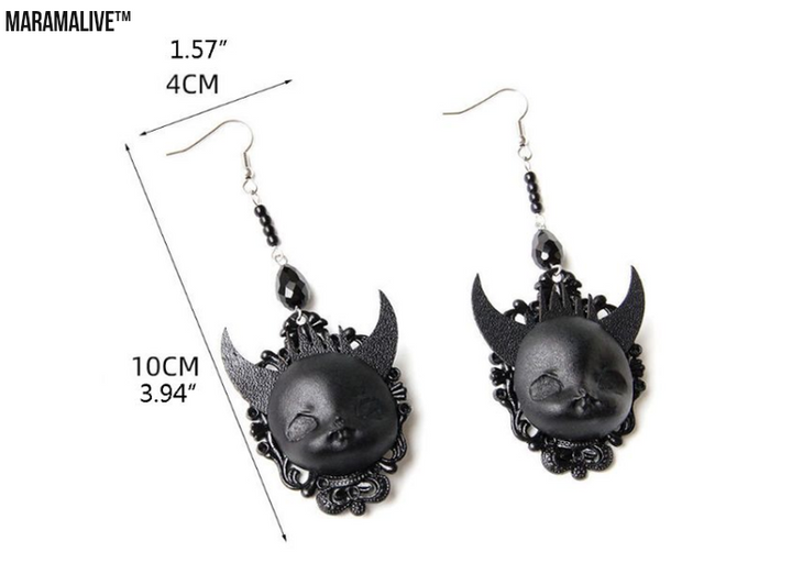 Gothic Punk Black Lolita Earrings Devil Death Earrings Witch Babys Dolls Drop Earrings Halloween Costume Fashion Jewelry