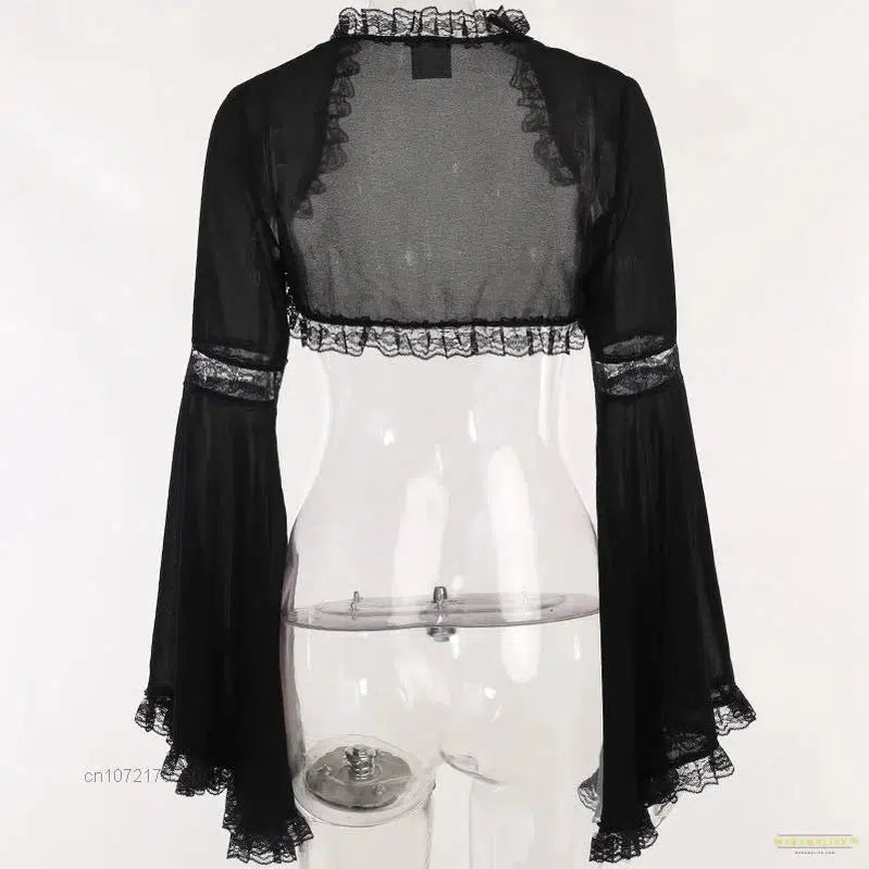 Gothic Punk Dark Lace Blouse Smocks Lolita Camisole Goth Long Flared Sleeve Shawls Y2k Ponchos Tops Matching Dress New Summer