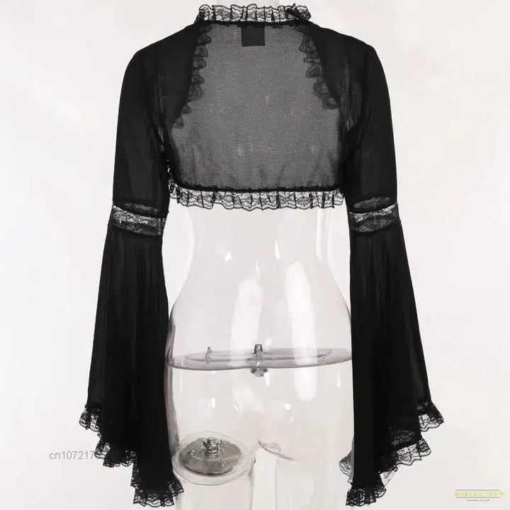 Gothic Punk Dark Lace Blouse Smocks Lolita Camisole Goth Long Flared Sleeve Shawls Y2k Ponchos Tops Matching Dress New Summer