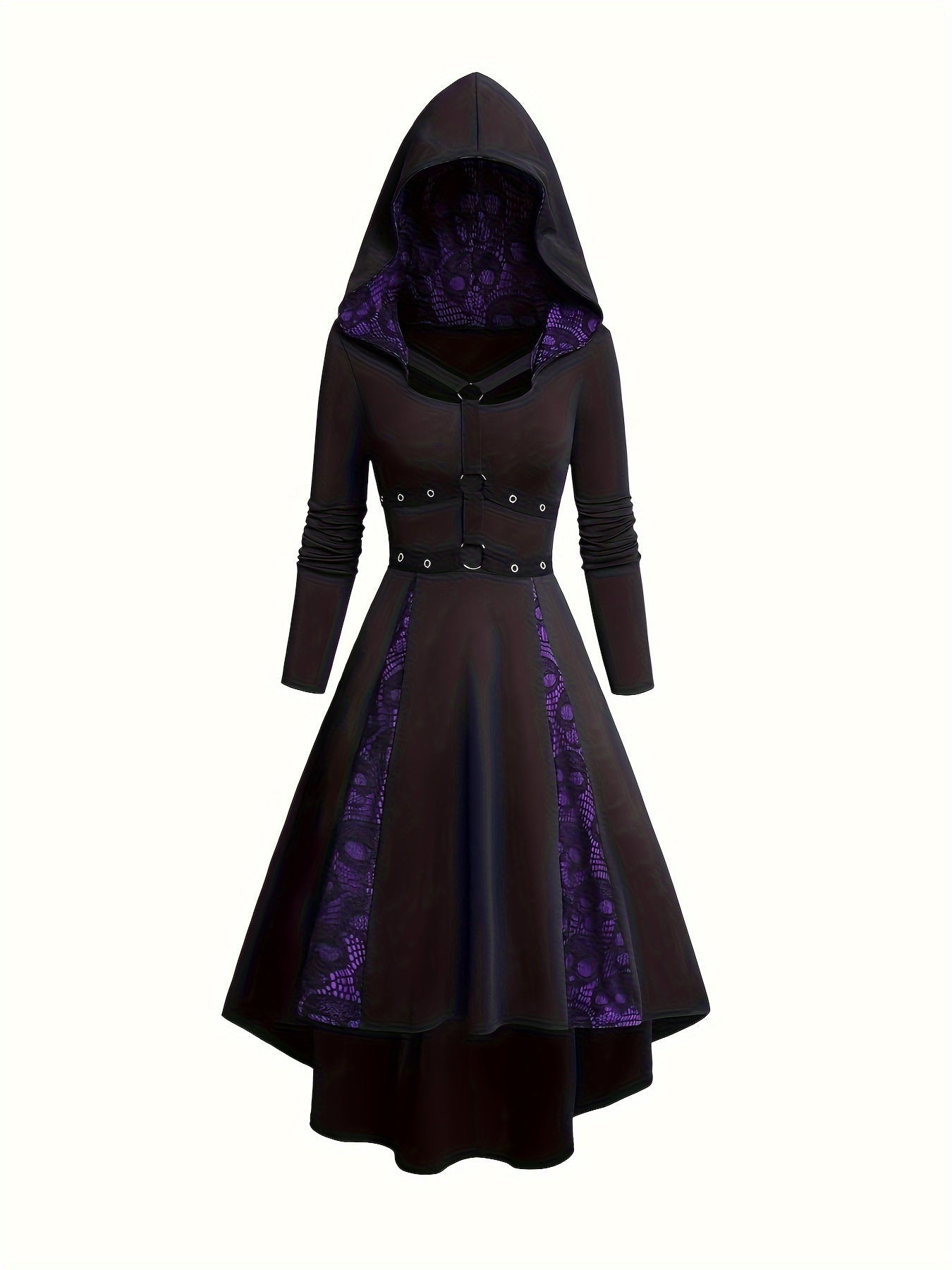 Gothic Punk Long Sleeve Lace Dress with Cape and Eyelet Detailing