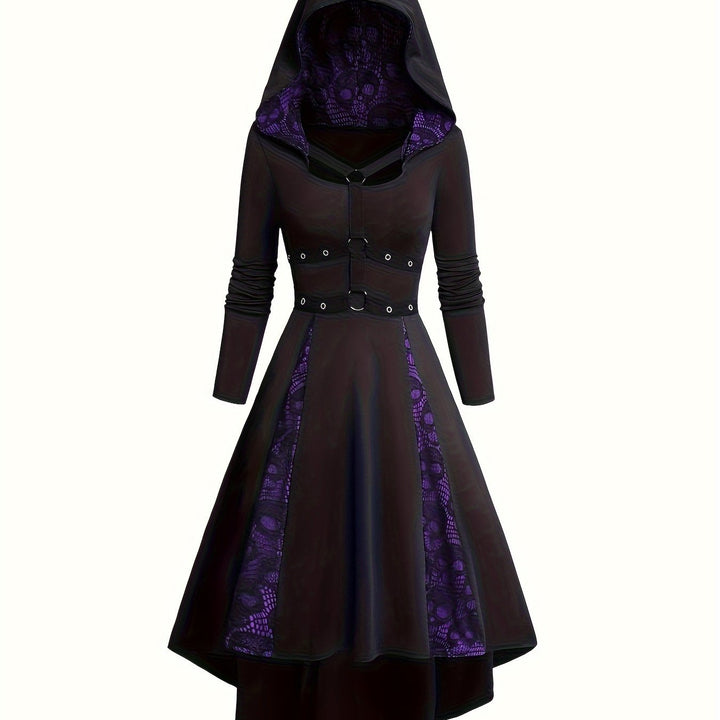 Gothic Punk Long Sleeve Lace Dress with Cape and Eyelet Detailing