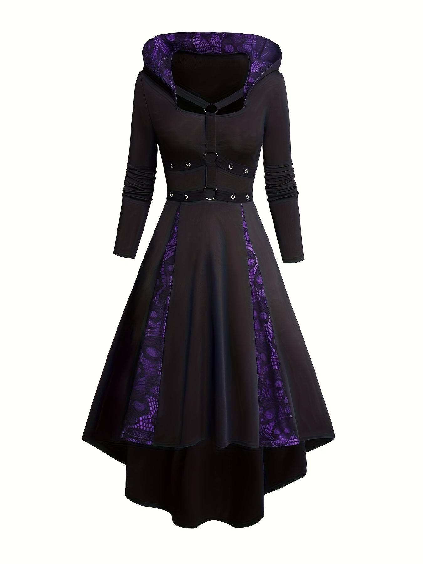 Gothic Punk Long Sleeve Lace Dress with Cape and Eyelet Detailing