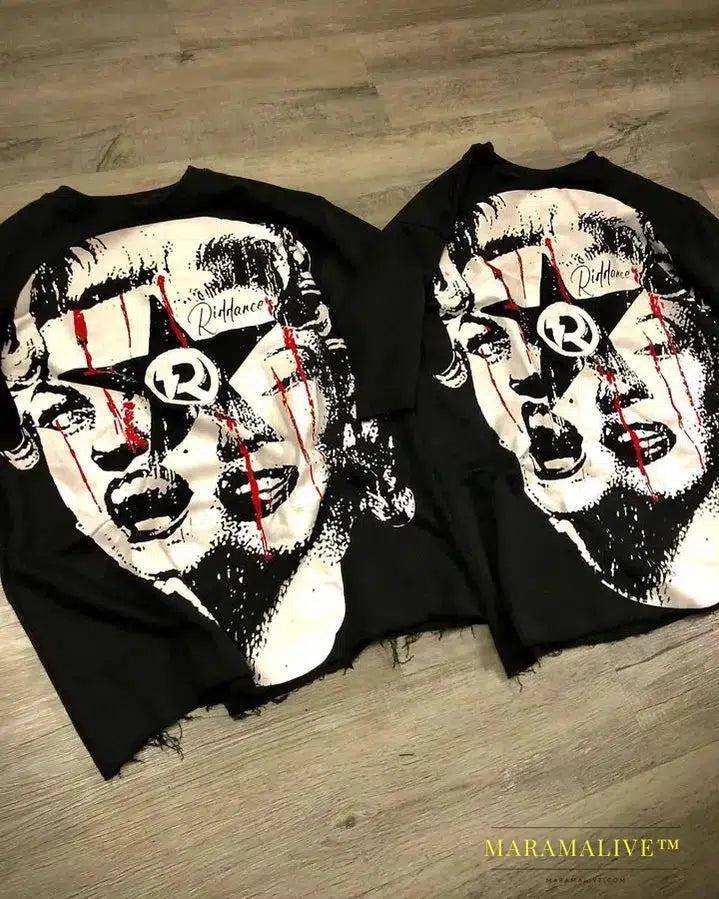 Gothic Punk Oversized Graphic T Shirts Y2k Top Hip Hop Short Sleeved Men Women Loose Versatile T Shirt Streetwear Hot