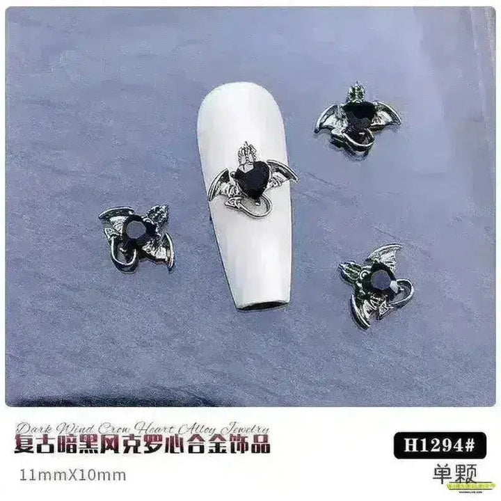 Gothic Punk Style 10PCS Alloy 3D Nail Charms - Heart, Skeleton, Cross, Spider Design - Spooky Halloween Nail Art Decorations