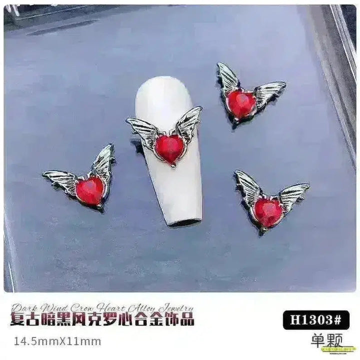 Gothic Punk Style 10PCS Alloy 3D Nail Charms - Heart, Skeleton, Cross, Spider Design - Spooky Halloween Nail Art Decorations