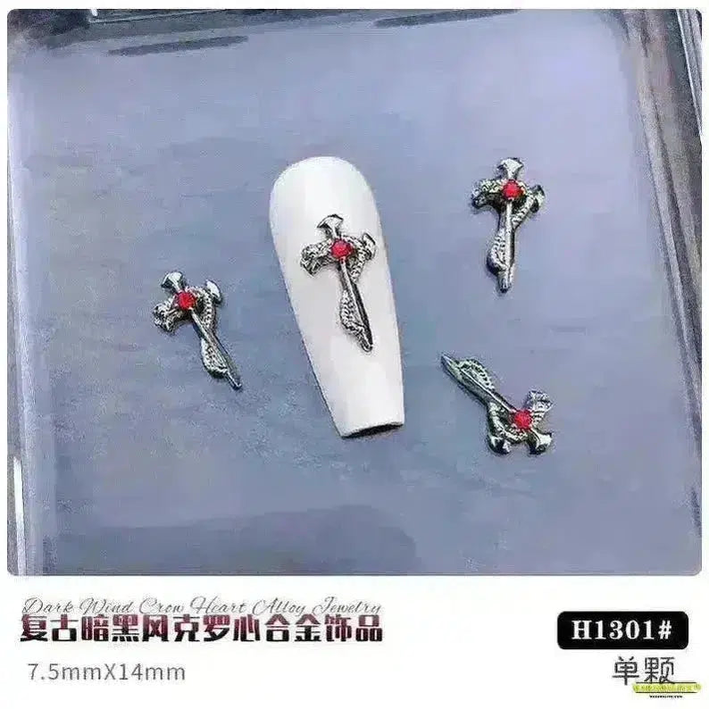 Gothic Punk Style 10PCS Alloy 3D Nail Charms - Heart, Skeleton, Cross, Spider Design - Spooky Halloween Nail Art Decorations