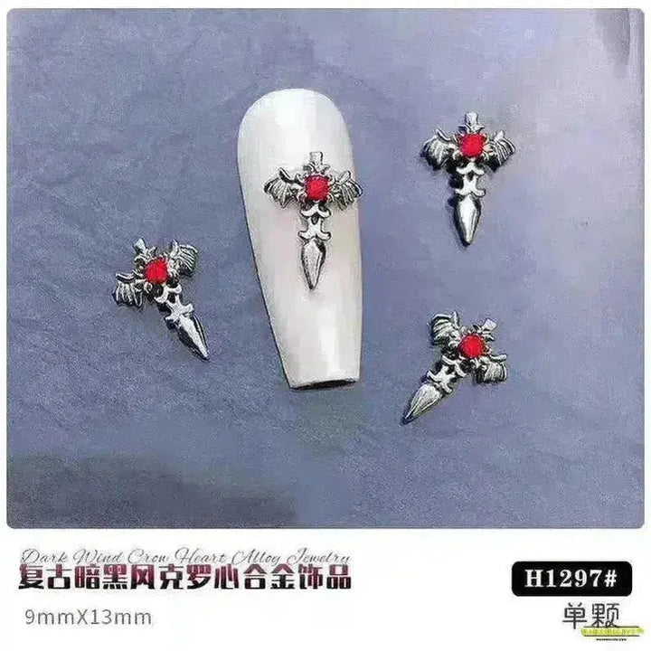 Gothic Punk Style 10PCS Alloy 3D Nail Charms - Heart, Skeleton, Cross, Spider Design - Spooky Halloween Nail Art Decorations