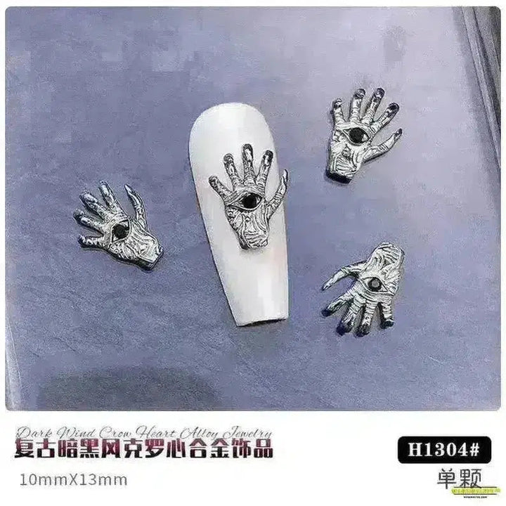 Gothic Punk Style 10PCS Alloy 3D Nail Charms - Heart, Skeleton, Cross, Spider Design - Spooky Halloween Nail Art Decorations