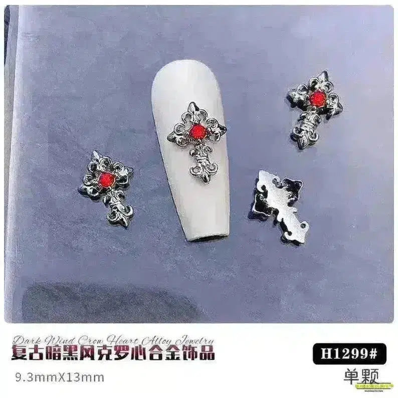 Gothic Punk Style 10PCS Alloy 3D Nail Charms - Heart, Skeleton, Cross, Spider Design - Spooky Halloween Nail Art Decorations