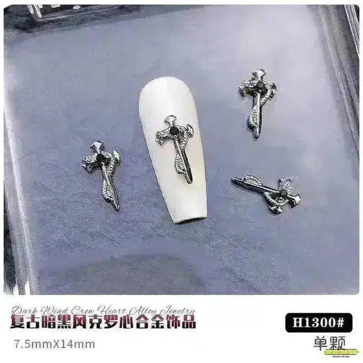 Gothic Punk Style 10PCS Alloy 3D Nail Charms - Heart, Skeleton, Cross, Spider Design - Spooky Halloween Nail Art Decorations