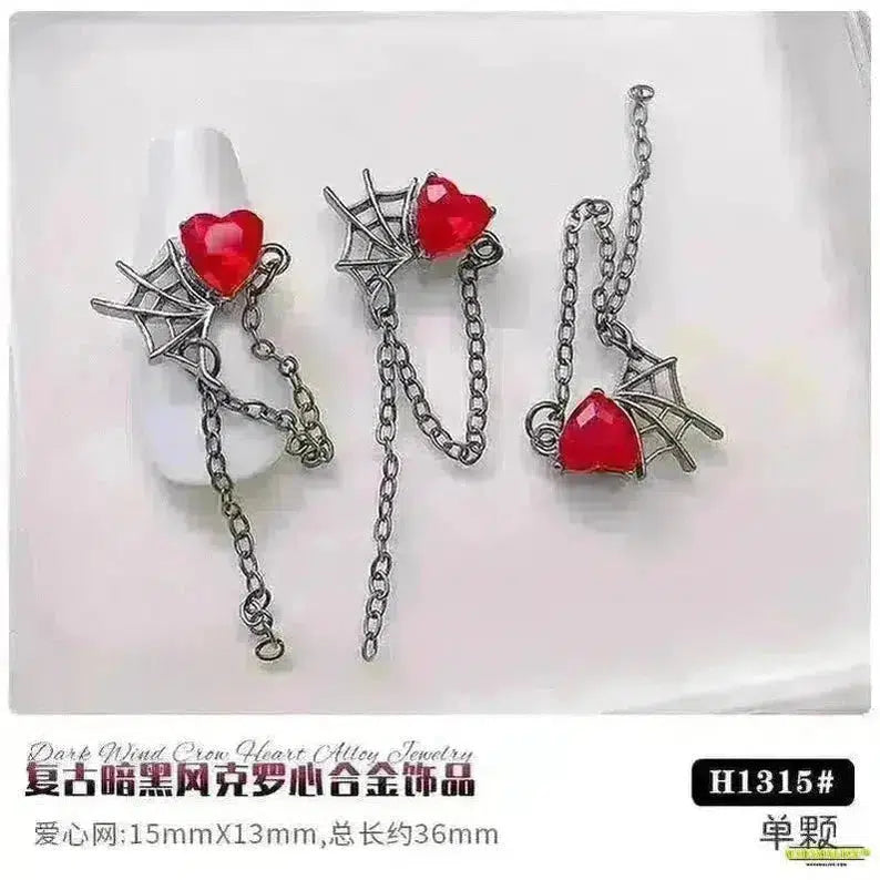 Gothic Punk Style 10PCS Alloy 3D Nail Charms - Heart, Skeleton, Cross, Spider Design - Spooky Halloween Nail Art Decorations