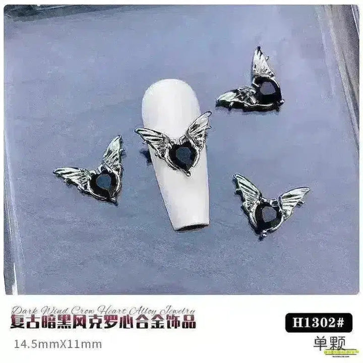 Gothic Punk Style 10PCS Alloy 3D Nail Charms - Heart, Skeleton, Cross, Spider Design - Spooky Halloween Nail Art Decorations