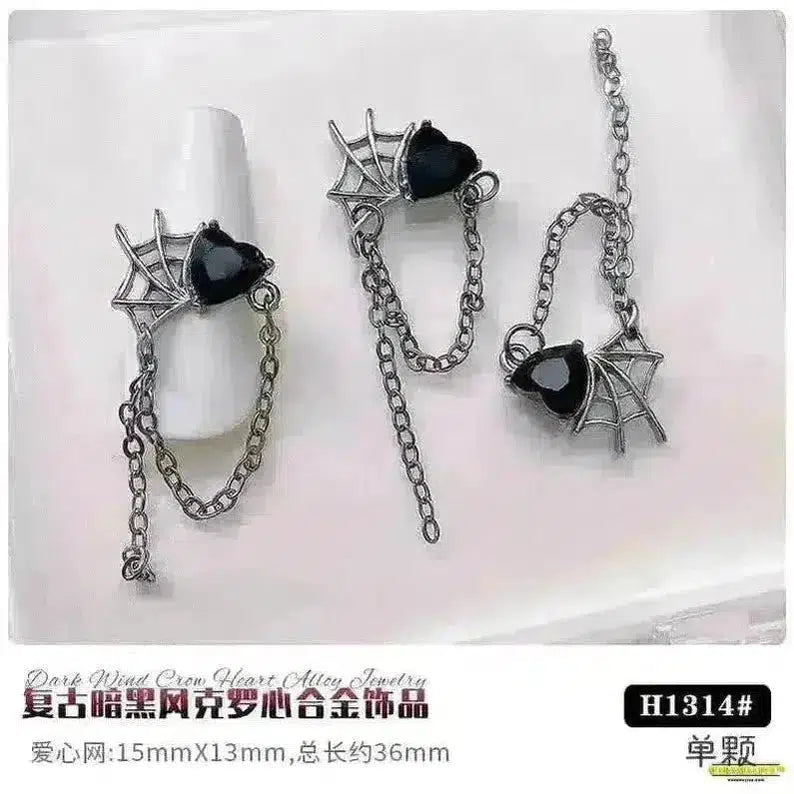 Gothic Punk Style 10PCS Alloy 3D Nail Charms - Heart, Skeleton, Cross, Spider Design - Spooky Halloween Nail Art Decorations