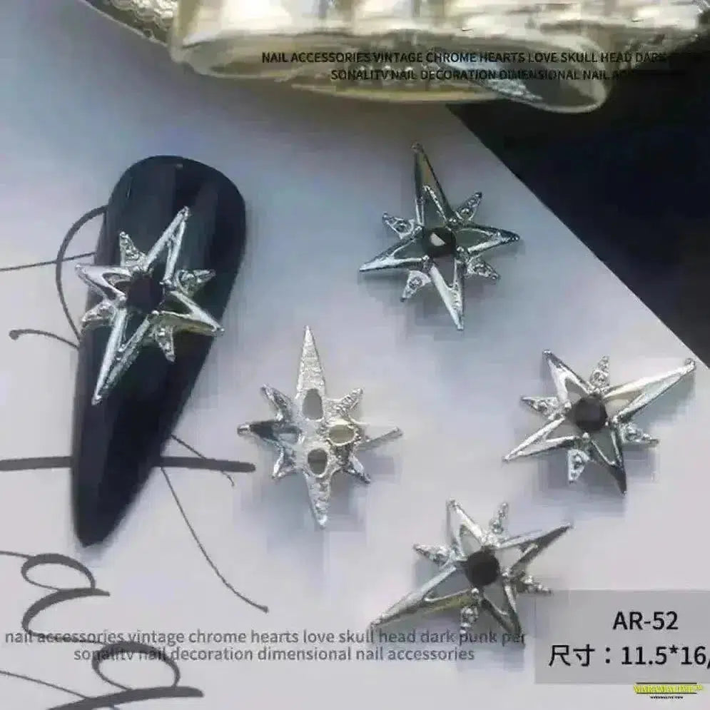 Gothic Punk-Style 10Pcs 3D Silver Alloy Nail Art Charms - Winged Butterfly, Moon & Rose Antique Nail Decorations