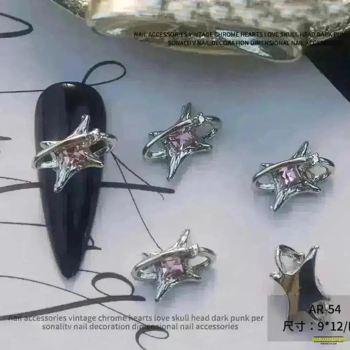 Gothic Punk-Style 10Pcs 3D Silver Alloy Nail Art Charms - Winged Butterfly, Moon & Rose Antique Nail Decorations