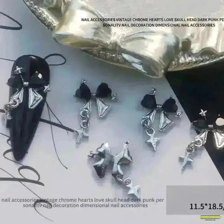 Gothic Punk-Style 10Pcs 3D Silver Alloy Nail Art Charms - Winged Butterfly, Moon & Rose Antique Nail Decorations