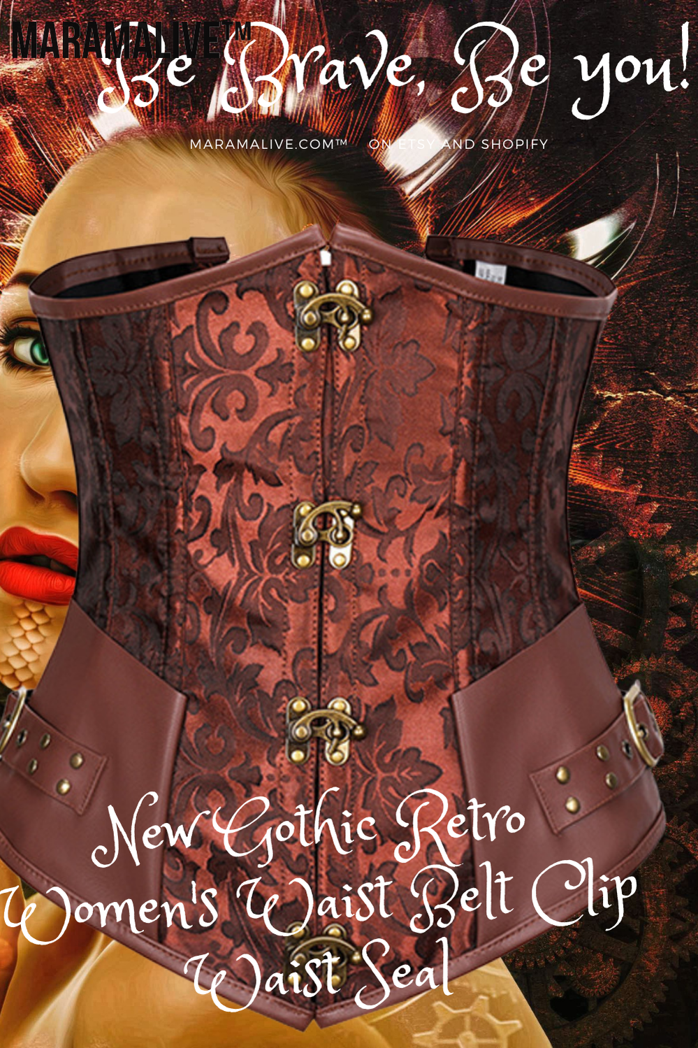 Gothic Retro Women's Corset | Steampunk Bustier with Metal and buckled clasps