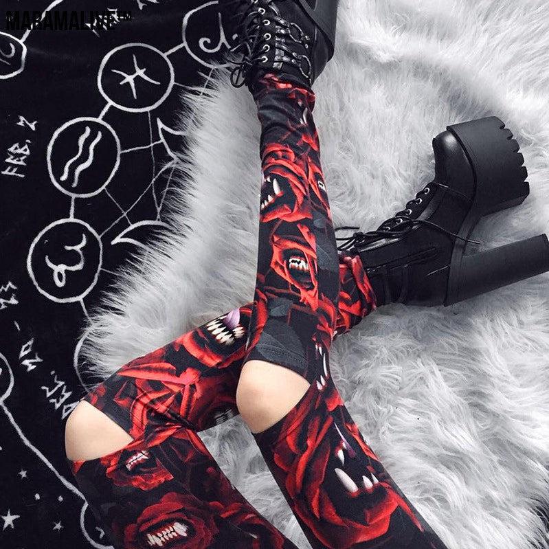 Gothic Rose Thigh-Highs - Gothic ladies tights