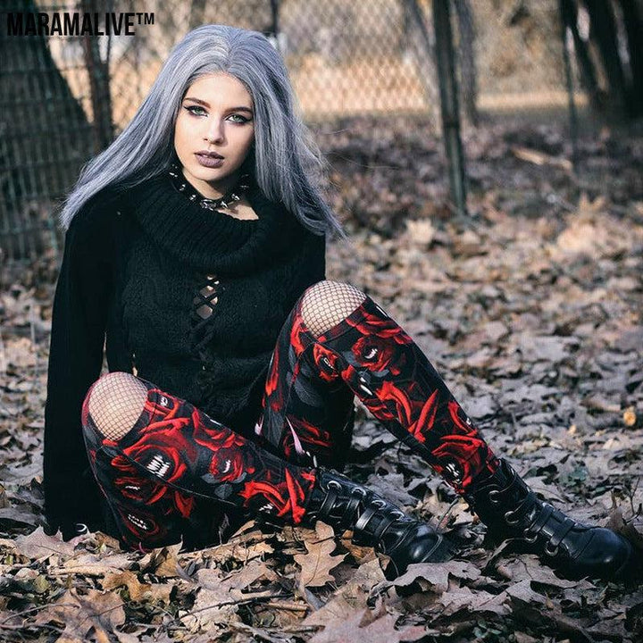 Gothic Rose Thigh-Highs - Gothic ladies tights