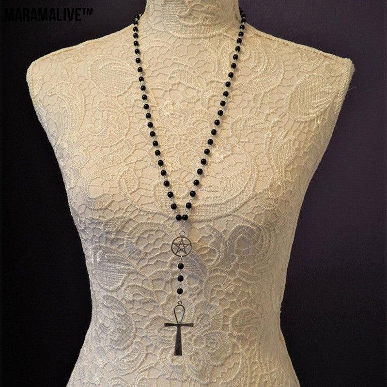 Gothic Silver Inverted Cross Pendant Necklace