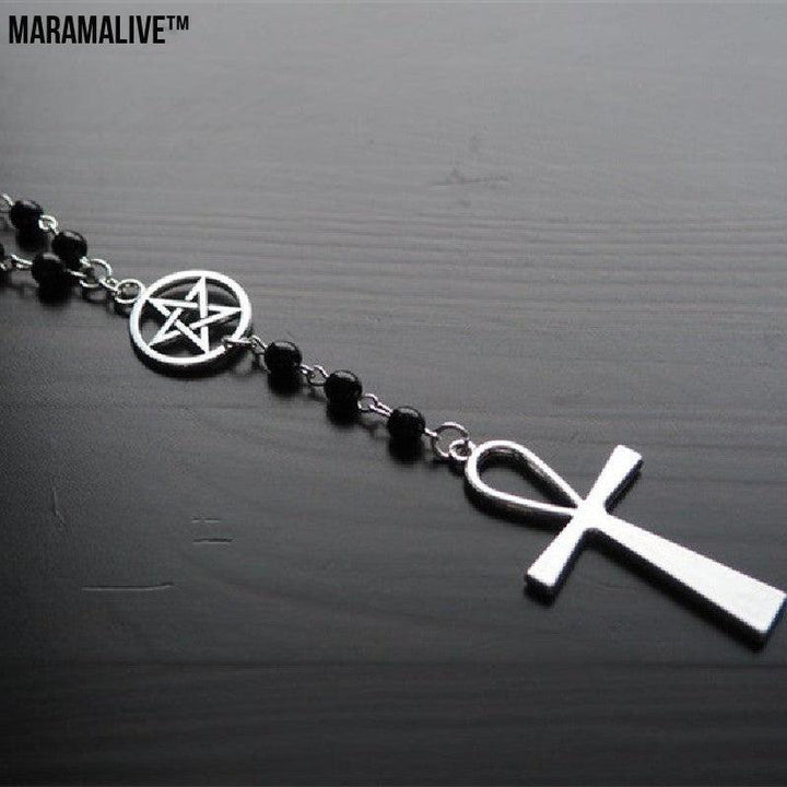 Gothic Silver Inverted Cross Pendant Necklace