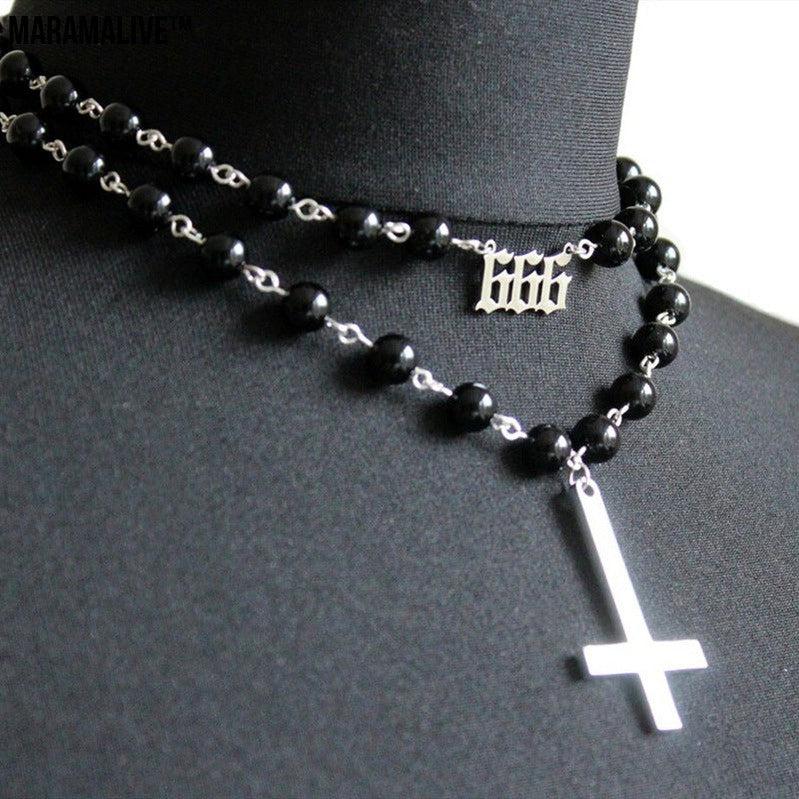 Gothic Silver Inverted Cross Pendant Necklace