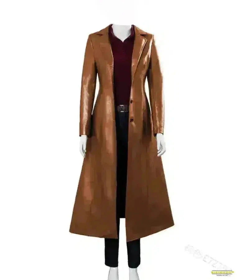 Gothic Streetwear Long Jacket: Faux Leather Trench Coat for the Dark Style Enthusiast, Steampunk Inspired