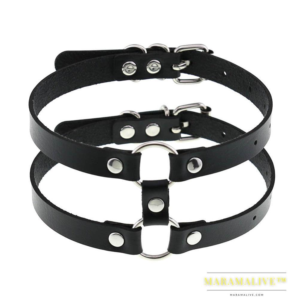 Gothic Style Leather Double Row Circle Collarnecklace