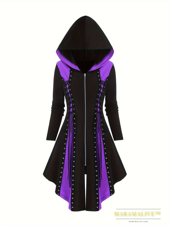 Gothic Style New Hooded Color Matching Mid-length Dress