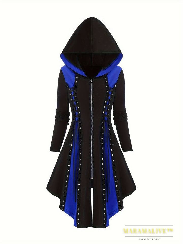 Gothic Style New Hooded Color Matching Mid-length Dress