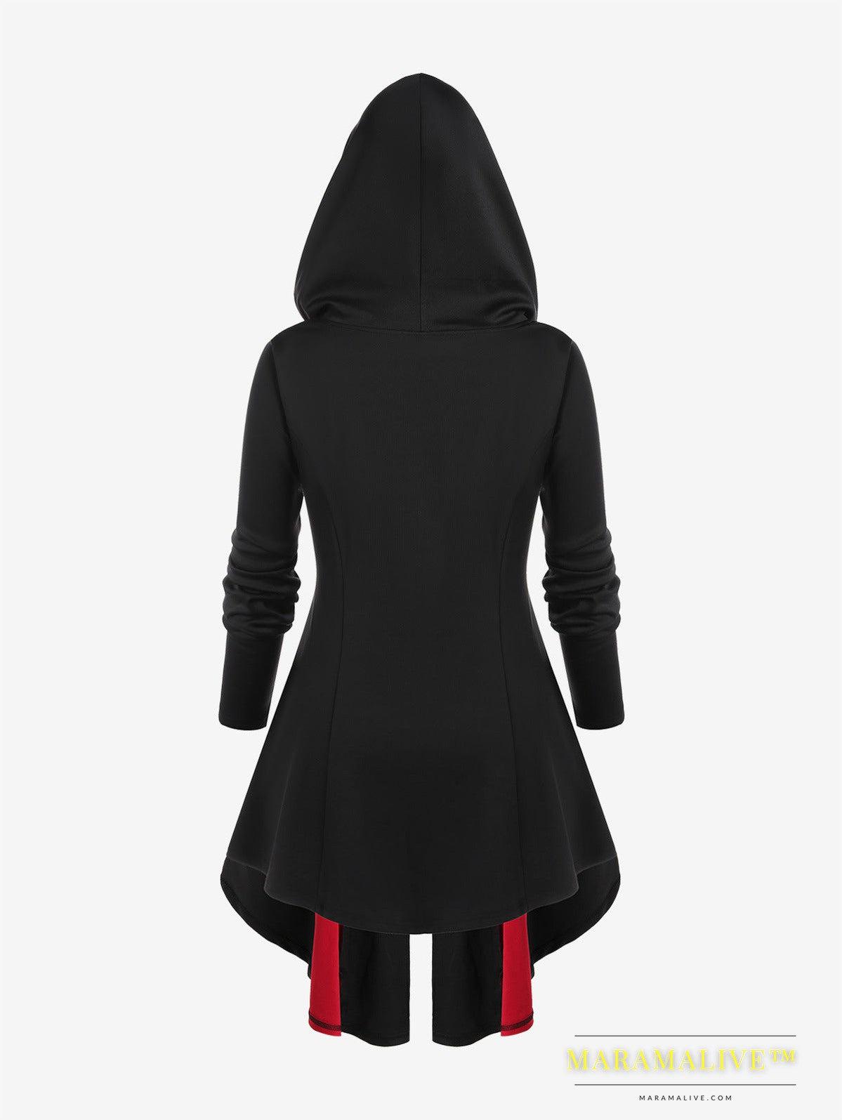 Gothic Style New Hooded Color Matching Mid-length Dress