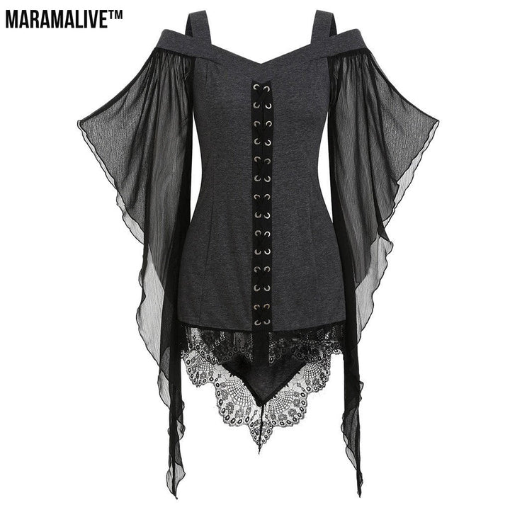 Gothic Swing Sleeve Irregular Panel Chiffon Shirt