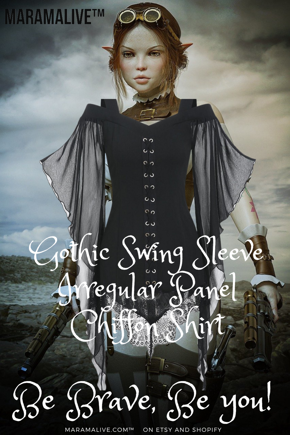 Gothic Swing Sleeve Irregular Panel Chiffon Shirt