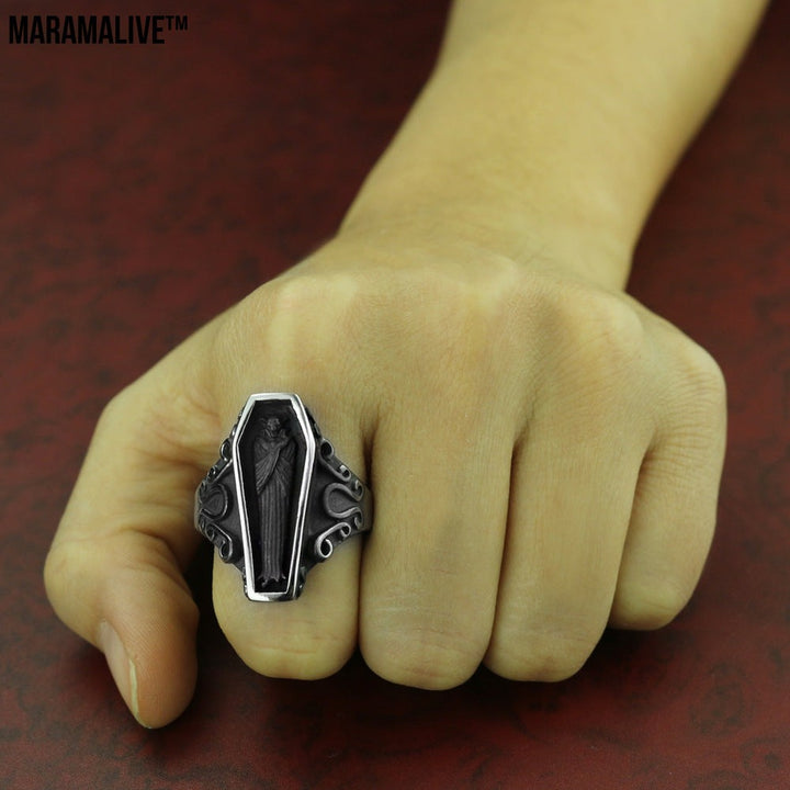 Gothic Titanium Coffin Ring Unisex Gothic Jewelry