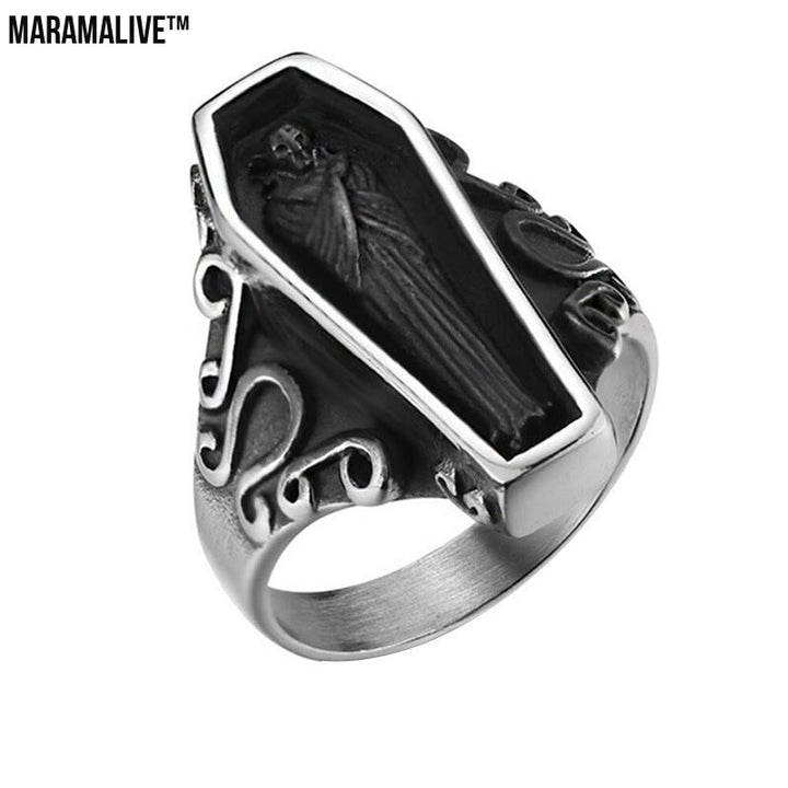 Gothic Titanium Coffin Ring Unisex Gothic Jewelry