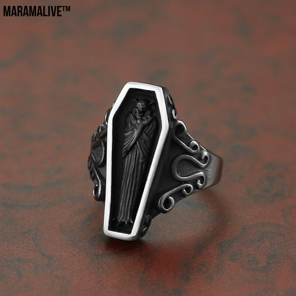 Gothic Titanium Coffin Ring Unisex Gothic Jewelry