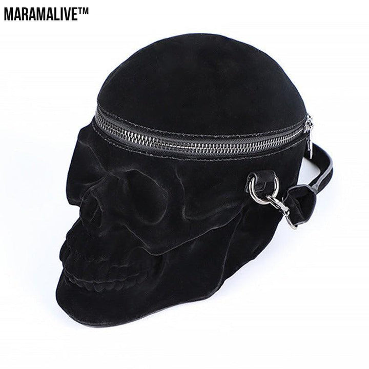 Gothic Velvet Skull Bag 3D Black Zipper Purse Portable Shoulder Tote Goth Hand Bag Skull Bag Motorcycles Bag