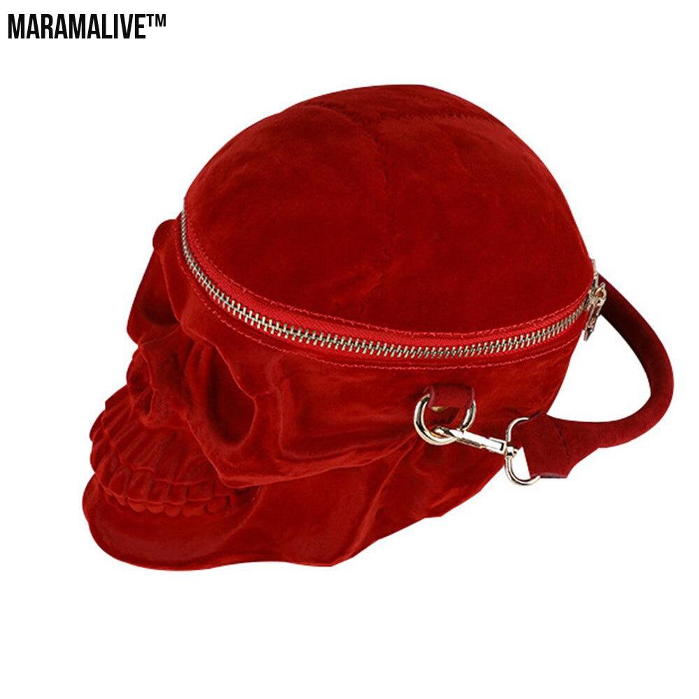 Gothic Velvet Skull Bag 3D Black Zipper Purse Portable Shoulder Tote Goth Hand Bag Skull Bag Motorcycles Bag