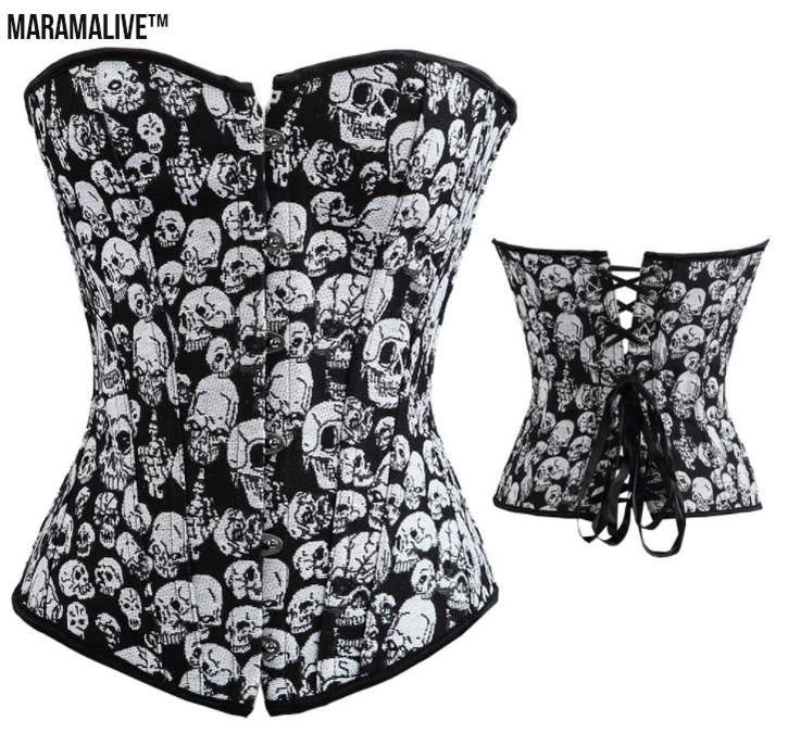 Gothic Women's Corset and Bustier sexy Skull Costume Top Showgirl hot Clubwear Shirt Lace up Boned Plus Size S-6XL