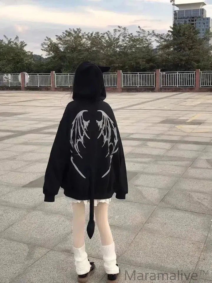 Gothic Zip Up Hoodies Women Mall Goth Tops Streetwear Kawaii Hooded Sweatshirt 2022 Autumn Pullovers