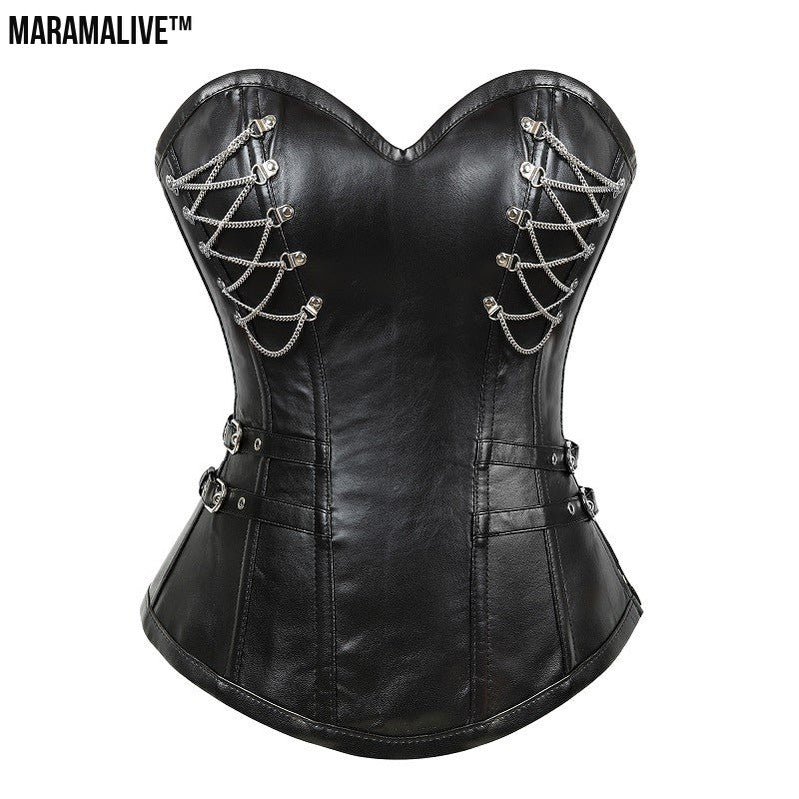 Gothic Zipper Leather Steel Court Corset