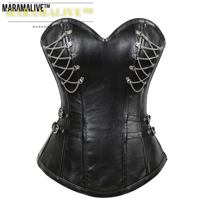 Gothic Zipper Leather Steel Court Corset