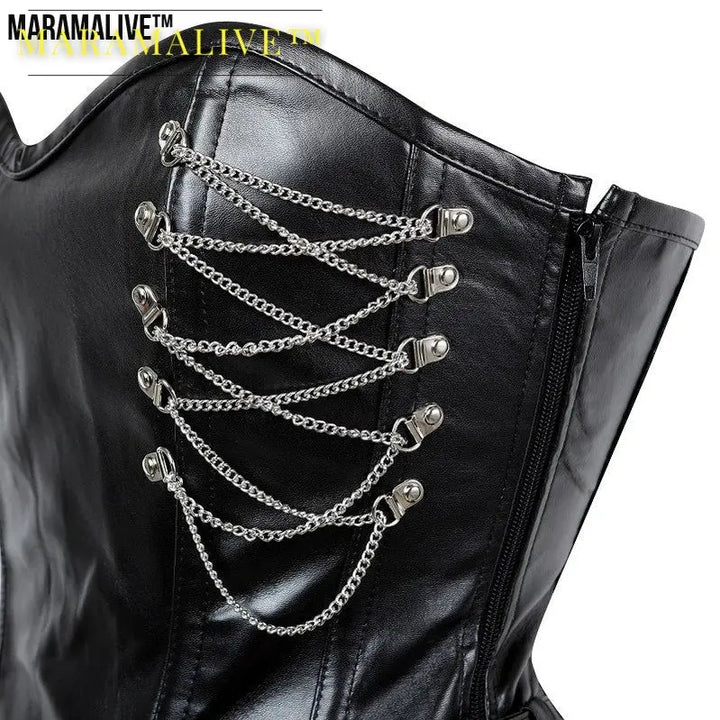 Gothic Zipper Leather Steel Court Corset