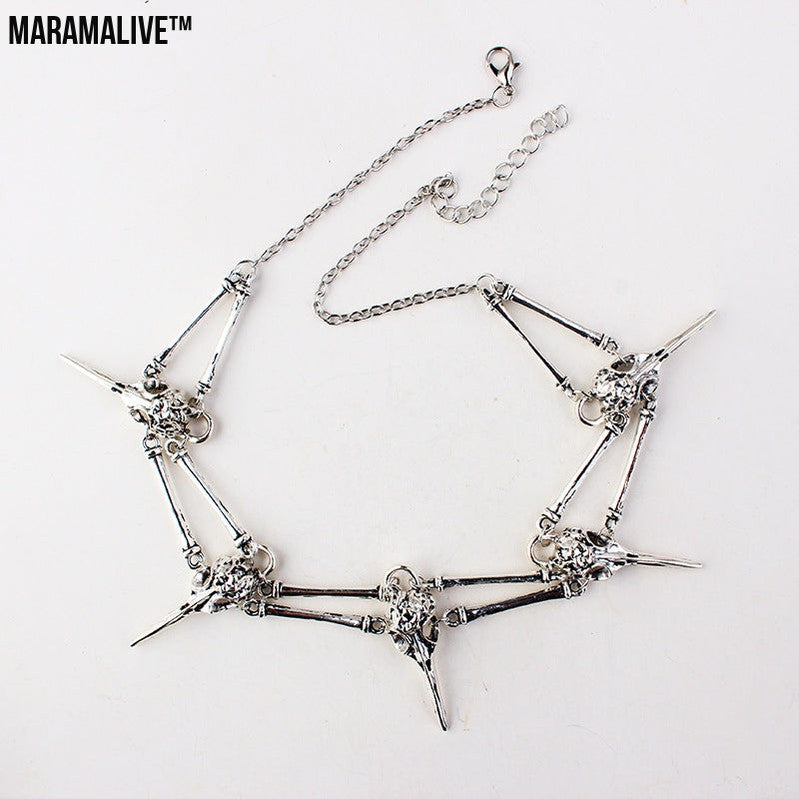 Gothic bird skull necklace