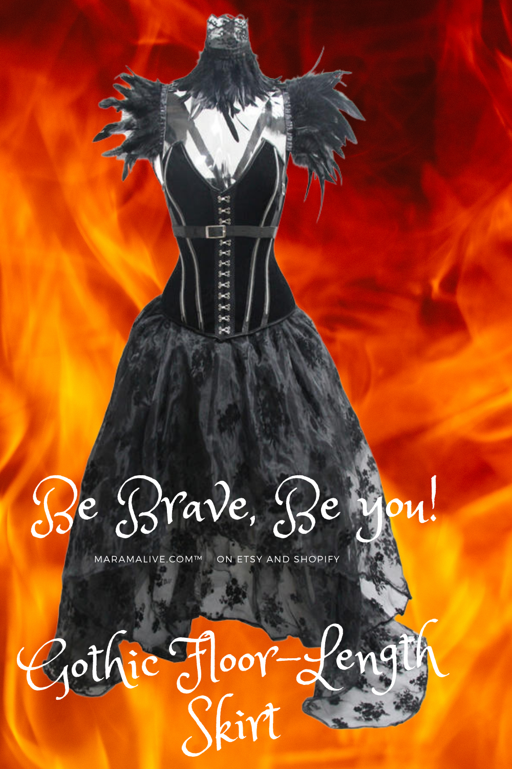 Be brave in a Gothic Floor-Length Skirt Punk Dark Stage Catwalk with retro Steampunk details by Maramalive™.