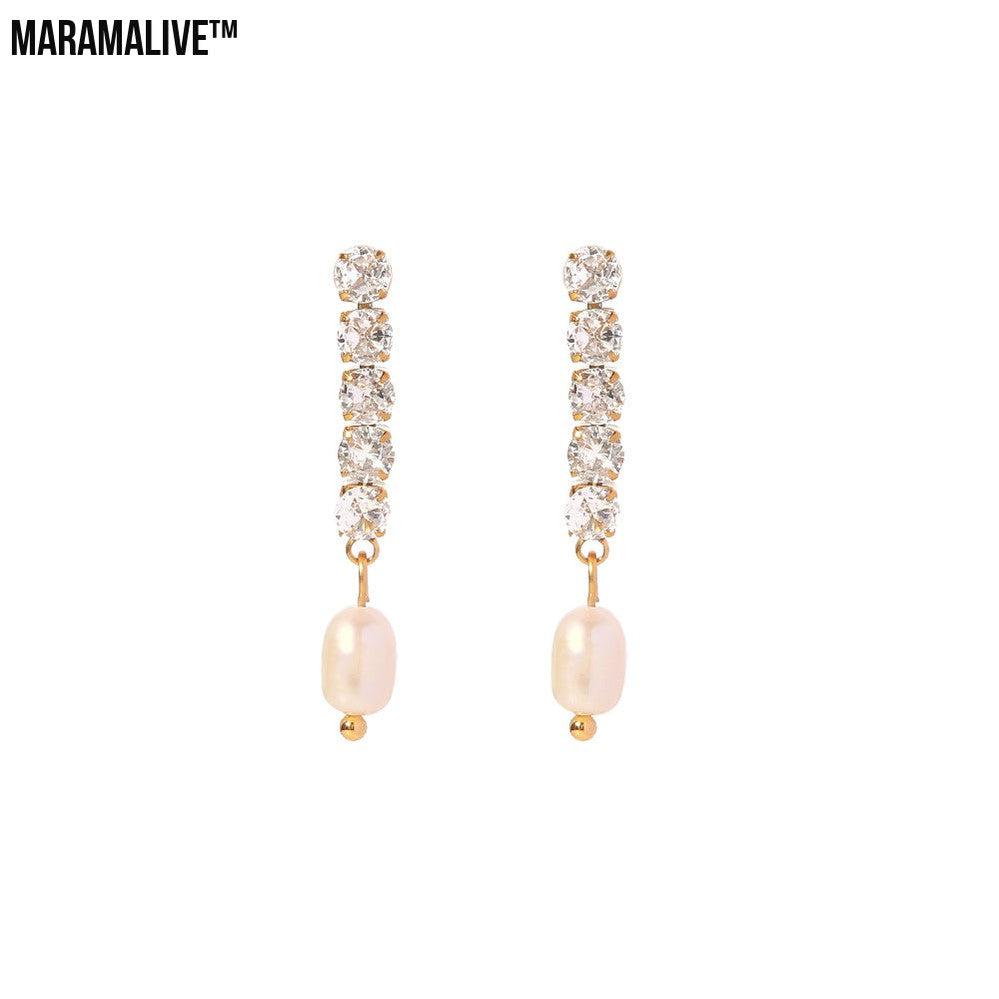 Graceful And Fashionable Exquisite Micro Inlaid Zircon Freshwater Pearl Ear Studs