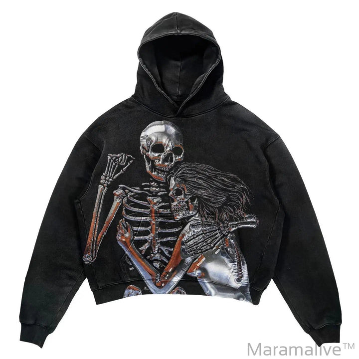 Graphical skull hoodies women grunge oversized sweatshirt hoodie new goth y2k tops high street streetwear gothic men clothes