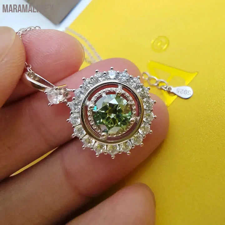 Green Moissanite Sunflower Necklace 1 Carat VVS GRA Certificate S925 Silver Girl Jewelry Anniversary Gift